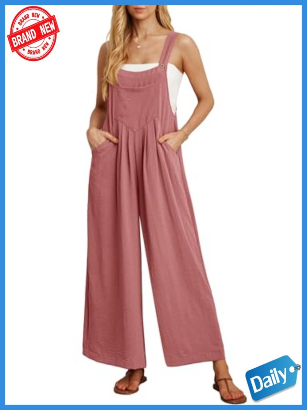 Women's Boho Wide Leg Overalls Jumpsuit with Pockets Casual Loose Fit Polyester